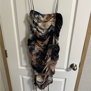 Fashion Nova Black and Brown Tie-Dye Mini Dress